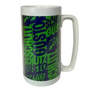 Vintage Thermo-Serv Schlitz Gusto Plastic Beer Stein Mug 22 Oz Green White